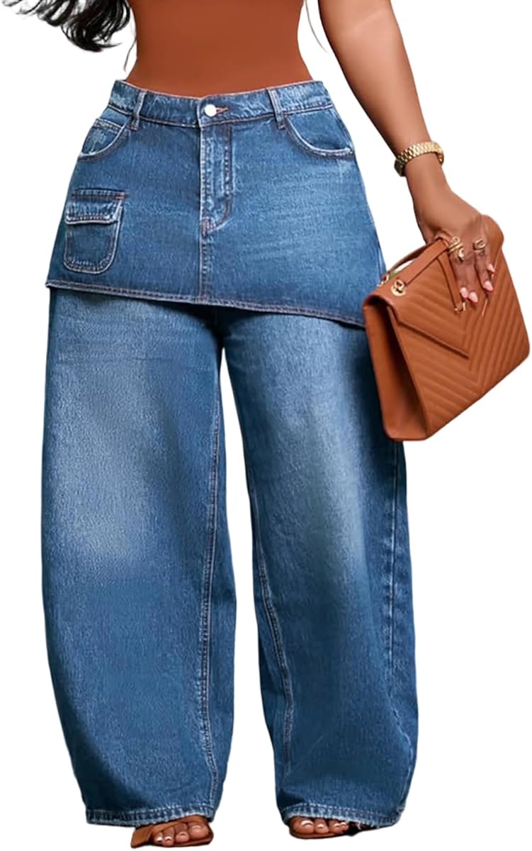 Pantalones vaqueros holgados de pierna ancha para mujer, cintura alta, asimétricos, patchwork, pantalones de mezclilla casuales, pantalones de calle