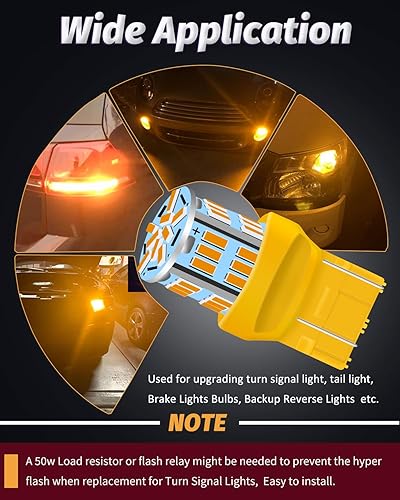 Miniatura 7 de UNXMRFF 7440 7443 Bombillas LED para luz intermitente, amarillo ámbar, superbrillante, 7441 7444 T20 W21W, bombilla LED para luces intermitentes,