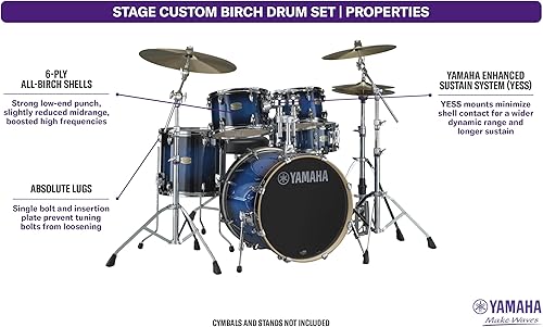 Miniatura 10 de Yamaha Stage Custom Birch - Juego de batería de 5 piezas, patada de 18 pulgadas, blanco clásico