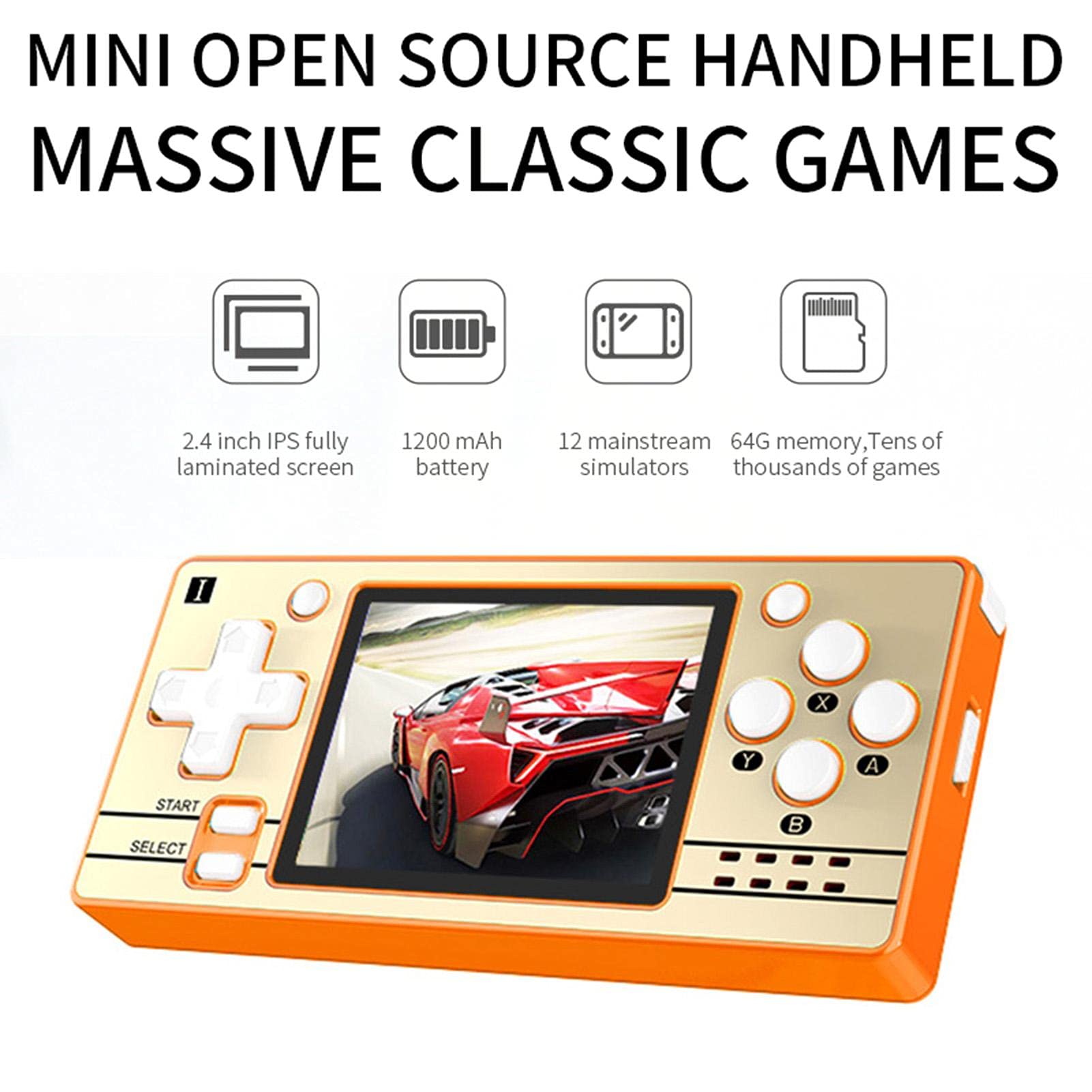 Q20 Console di Gioco Portatile, 5000 Giochi integrati (64 GB), Console per Videogiochi retrò con Schermo da 2,4 Pollici Portatile, Lettore di Giochi con Sistema Linux Open Source Portatile