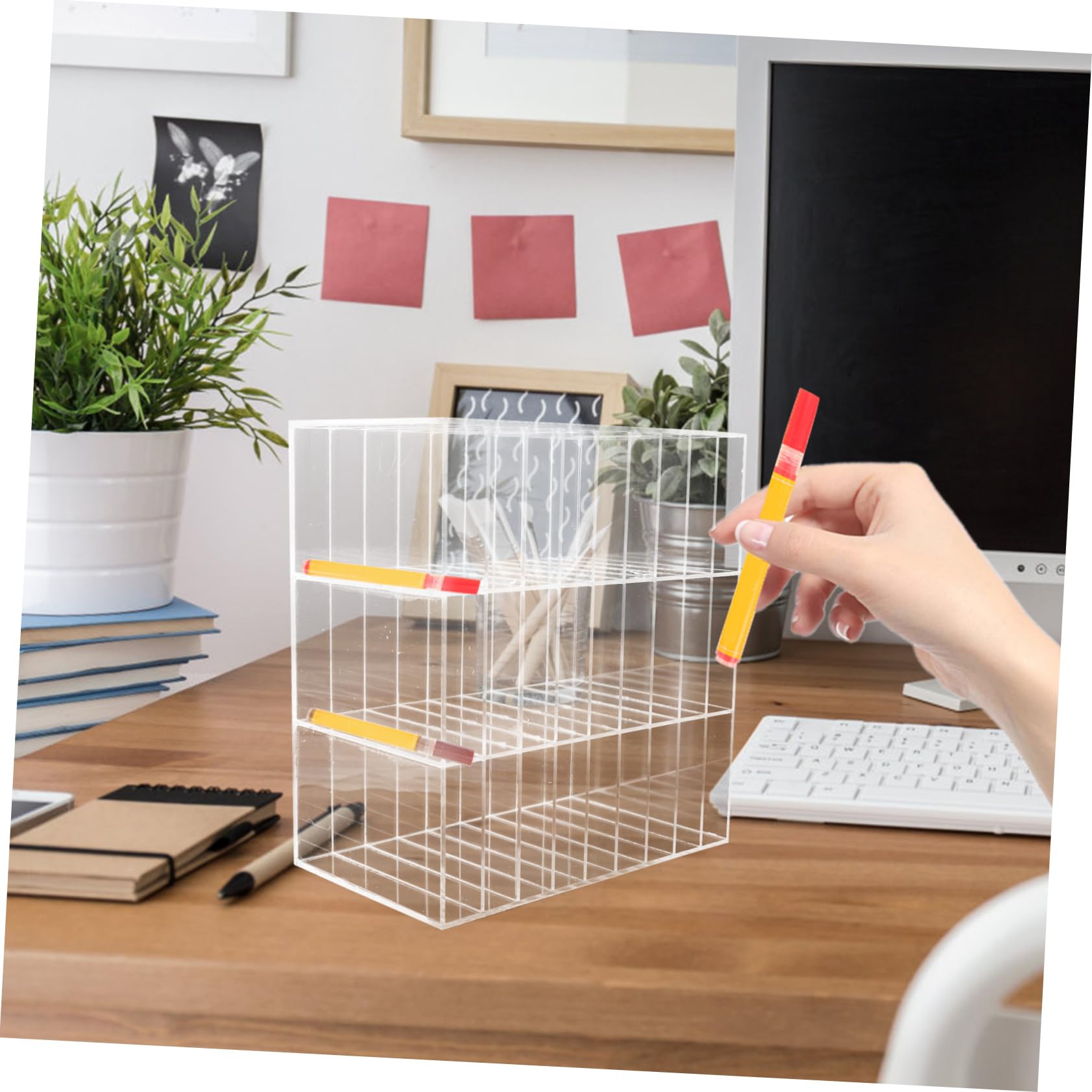 Porta Pennarelli in Acrilico Organizzatore da Tavolo Contenitore per Penne e Pennarelli Portapenne Portatile e Resistente