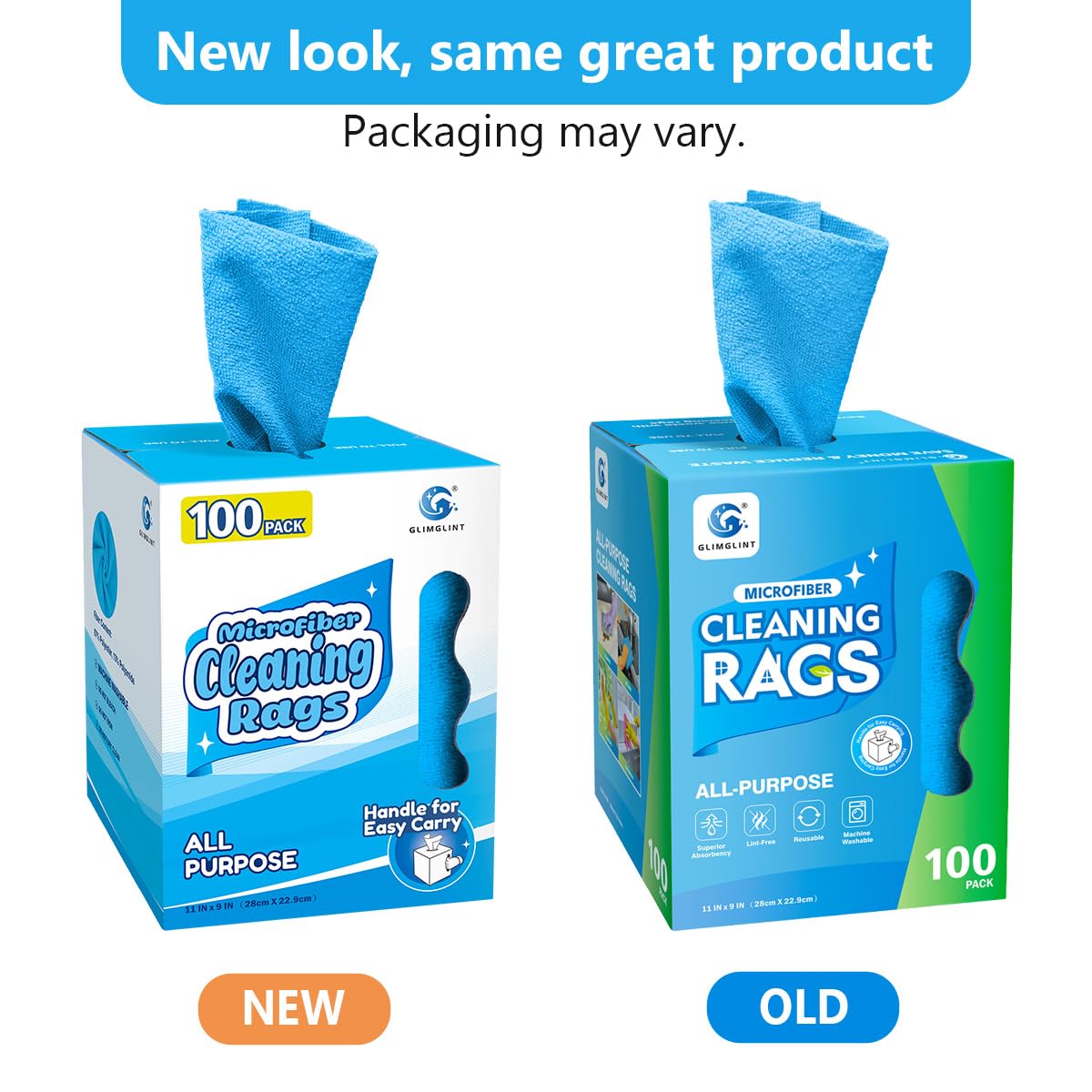 GLIMGLINT Paño de limpieza de microfibra, paquete de 100 trapos de limpieza, sin pelusas, toallas de papel reutilizables ultra absorbentes para el hogar, cocina, coche, garaje o tienda, trapos de