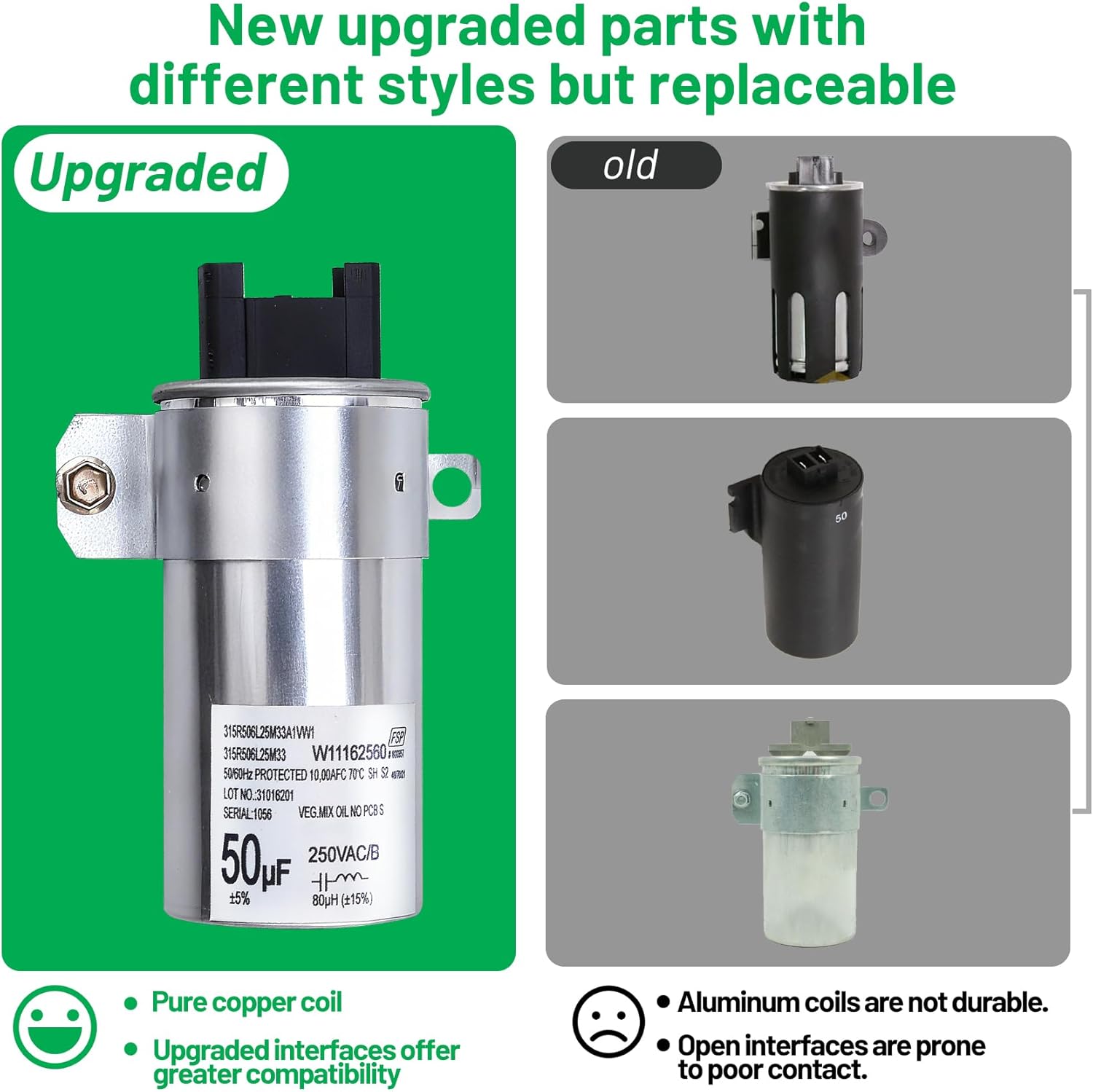 W11395618 W11162560 W10625046 Washing Machine Run Capacitor Replacement for Whirlpool Washer Capacitor, Replace W10866250 W10390446 W10843769 WPW10625046 W11315694, Fit for Whirlpool Maytag Kenmore