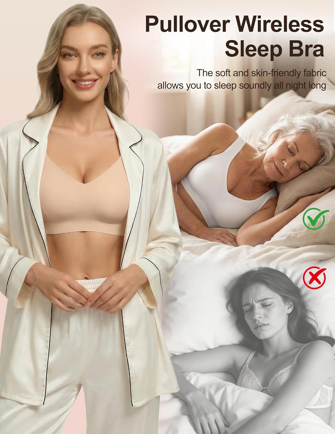 Bras for Women No Underwire Seamless Pullover Bras Wireless Full Coverage T Shirt Bralettes Wide Straps Sleep Everyday Bra