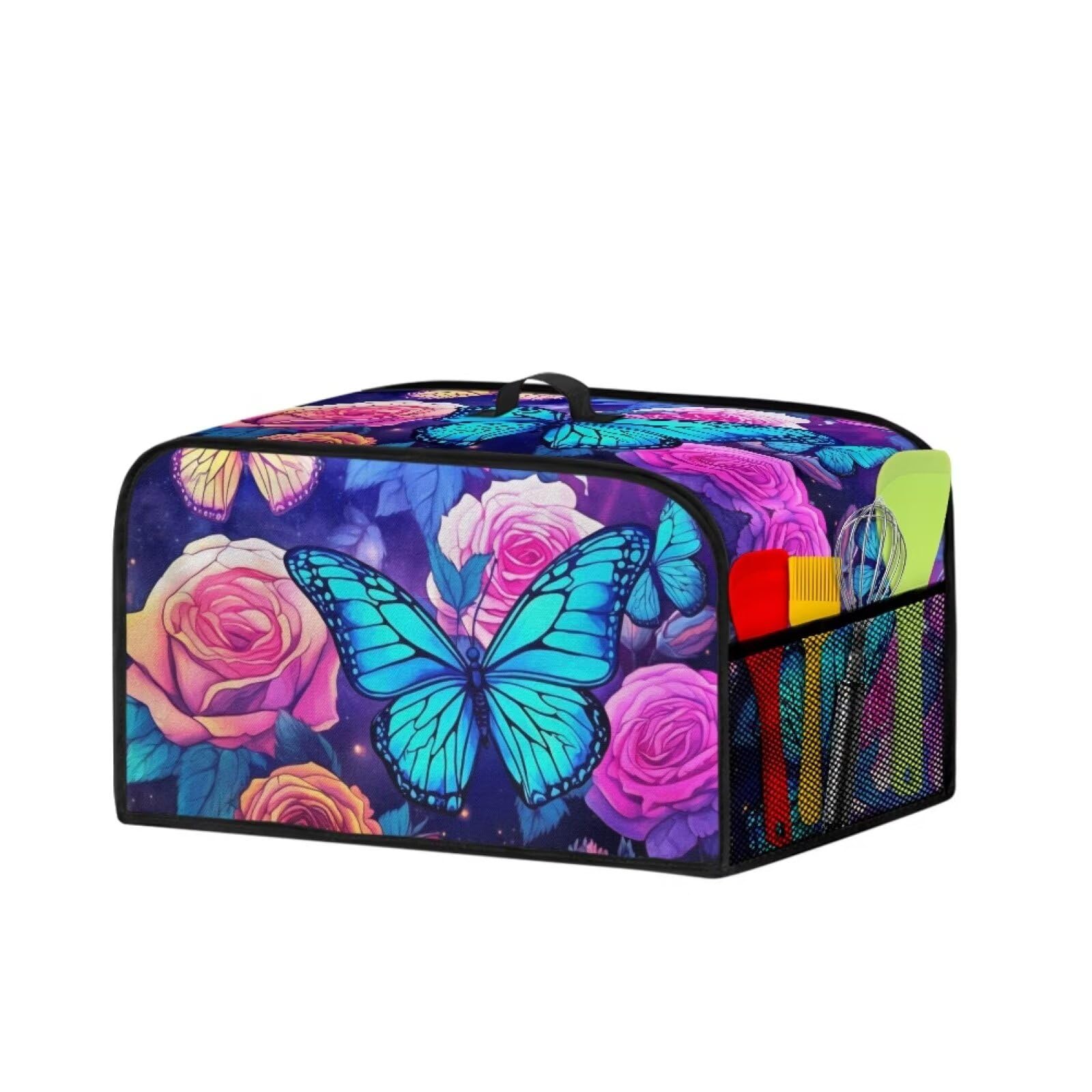 TODIYADDU Exquisite Butterfly Rose Slow Cooker Cover with Pocket Trendy Kitchen Appliance Dust Covers for Crock Pot Insulated Slow Cooker Carrying Bag Portable Air Fryer Cover for Travel Gifts
