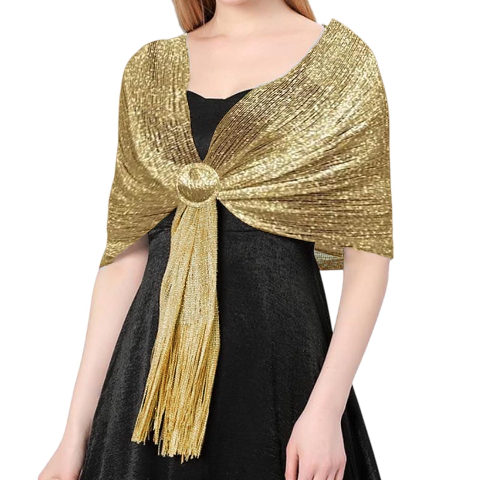 Tuonyis Unisex Gold Sparkling Metallic Shawls And Wraps With Buckle Womens Evening Wrap Stole Shawl Shawls And Wraps For Women Shawl Evening Wraps And Shawls For Wedding, Parties, Bridesmaid (Gold)