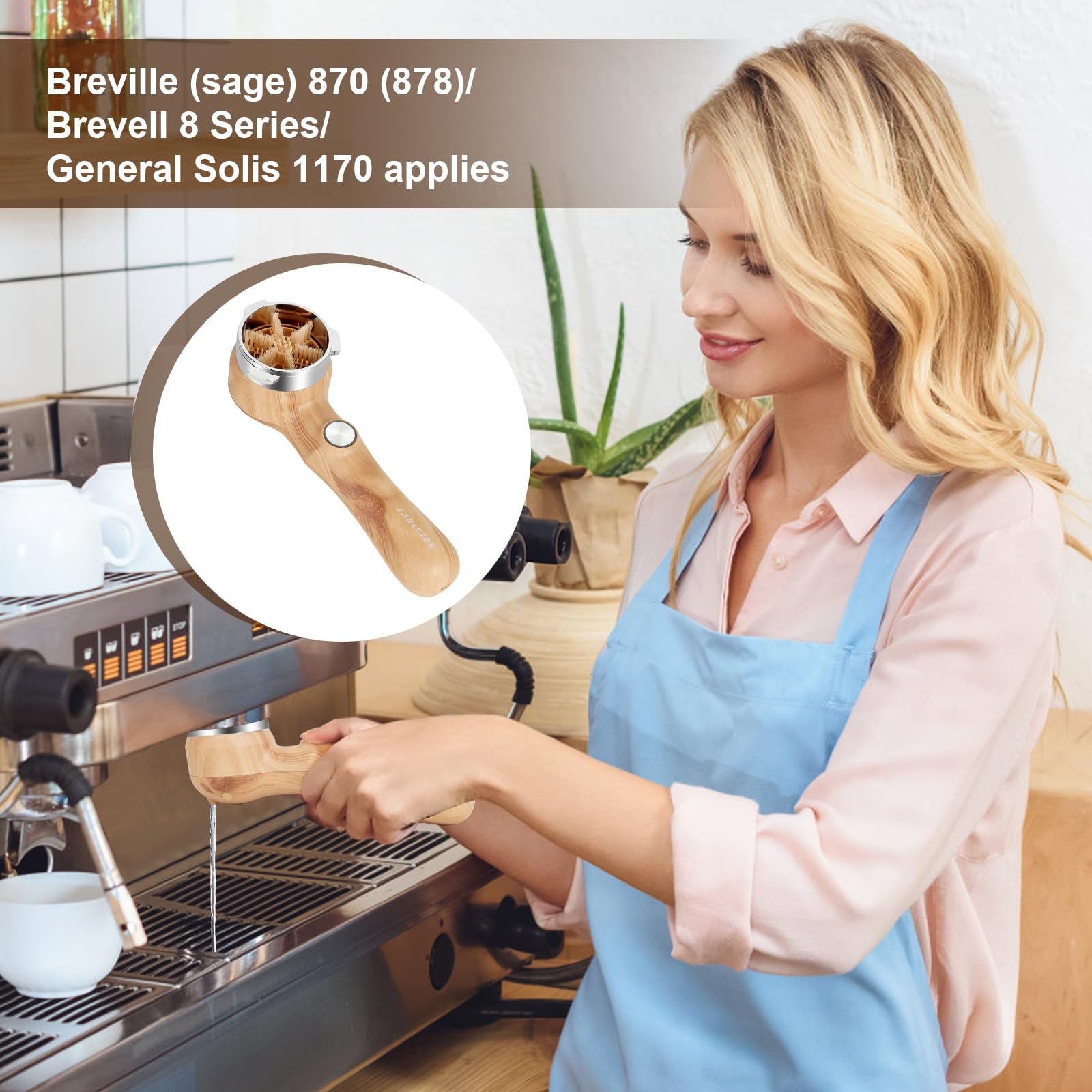Cepillo de limpieza para máquina de café espresso, color grano de madera, cepillo de limpieza eléctrico, limpieza de 360°, limpieza totalmente cerrada, máquina espresso, cerdas de limpieza eléctrica