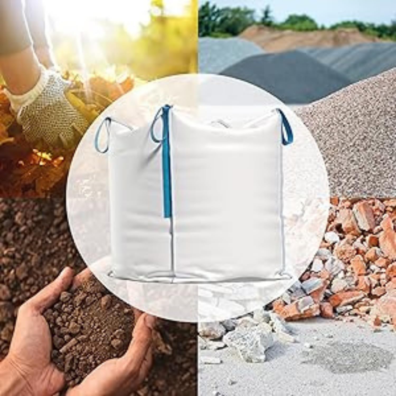 Big Bag Sac de Transport 90 x 90 x 90 cm – Capacité 1000 kg | Sac en Polypropylène Tissé avec 4 Poignées de Levage | pour Gravats | Bois, Sable, Déchets de Jardin (5)