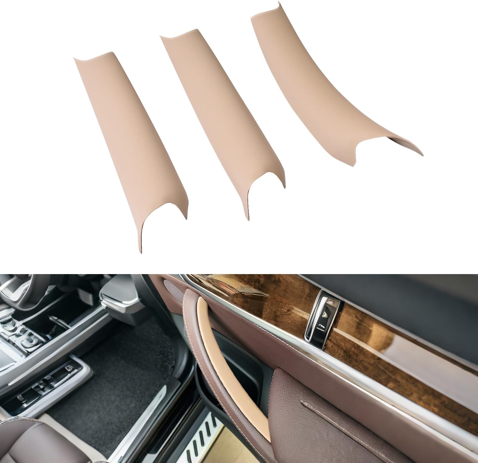 3 PCS Door Handle Covers Compatible with BMW X5 E70 2008-2013, X6 E71/E72 2008-2014 Accessories, Front Rear Left Right Side Inner Door Pull Handle Cover, Beige