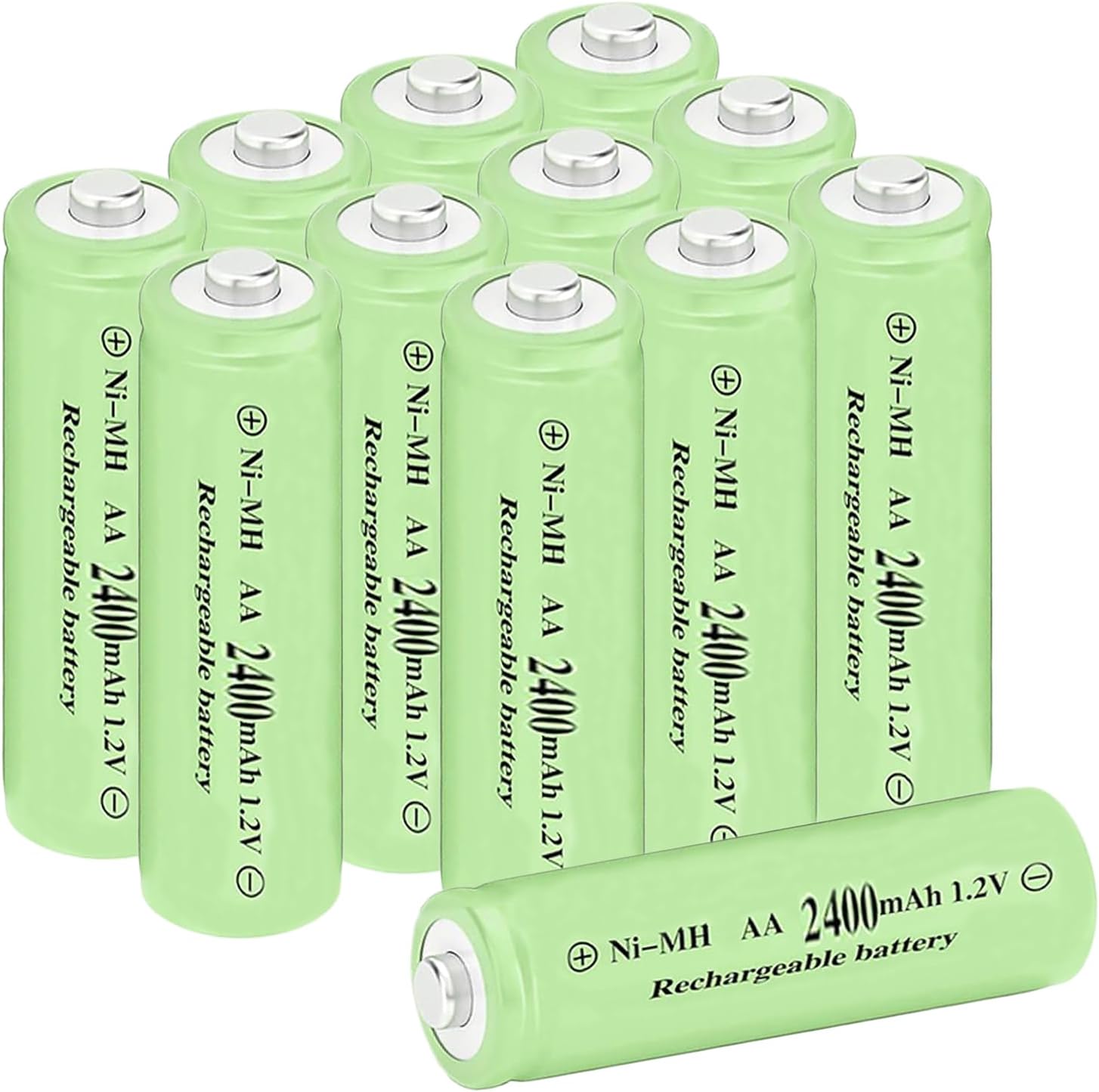 1.2v AA Size 2400mAh High Capacity Rechargeable Batteries,Low Self Discharge Ni-MH Battery for Outdoor Solar Lights,Path Light, Keyboard, Microphones(12 Packs)