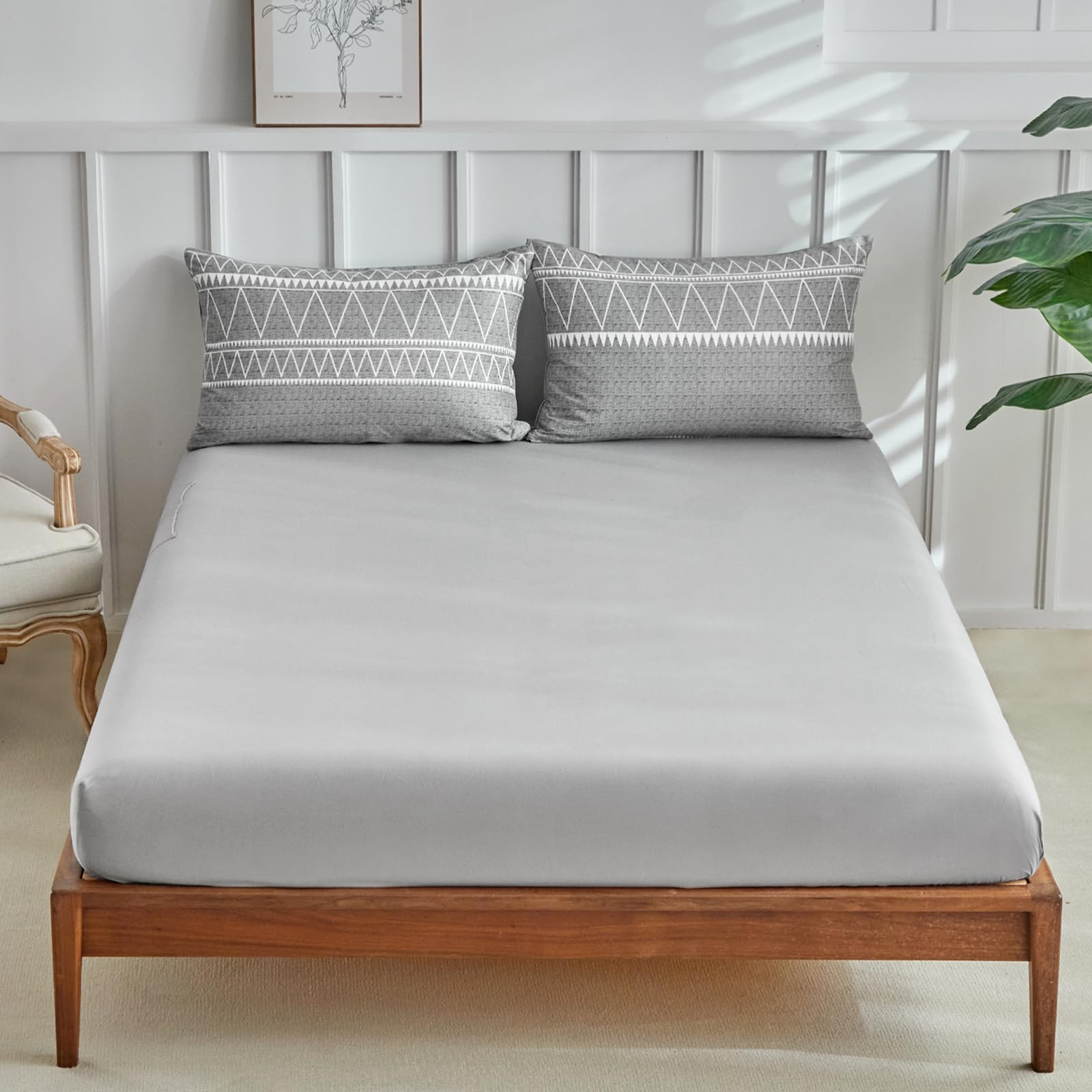 Tokokimo Juego de ropa de cama de 4 piezas, funda nórdica de 240 x 260 cm + sábana bajera de 160 x 200 cm con 2 fundas de almohada de 65 x 65 cm de microfibra, diseño bohemio, color gris