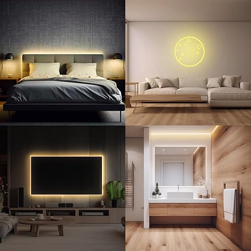 Miniatura 8 de BUNACET Tira de luces LED para exteriores, color blanco cálido, cuerda de luces de neón de 3000 K, IP65, impermeable, 24 V CC con control remoto RF,