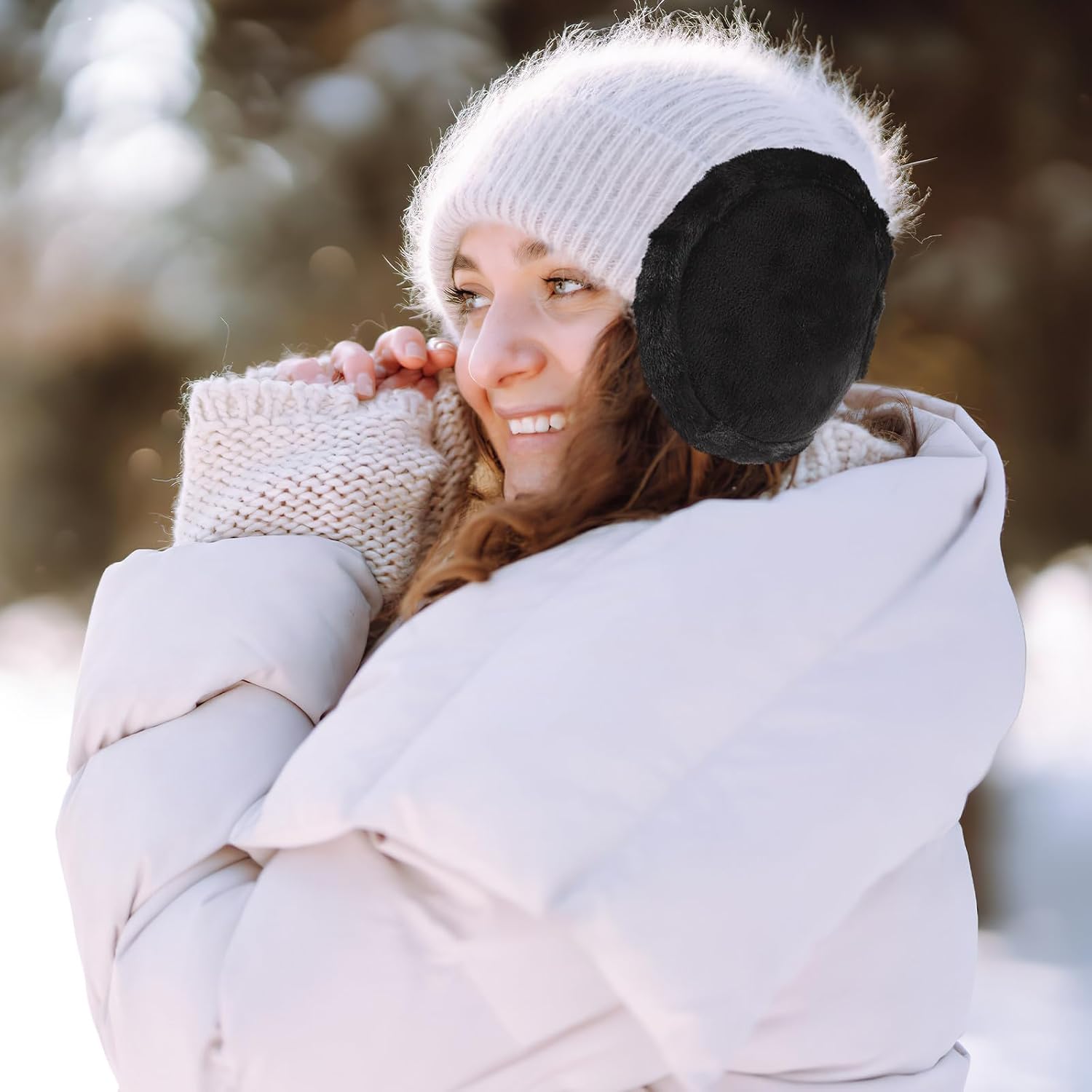 Adjustable Knitted Ear Muffs with Faux Furry Trim Unisex Winter