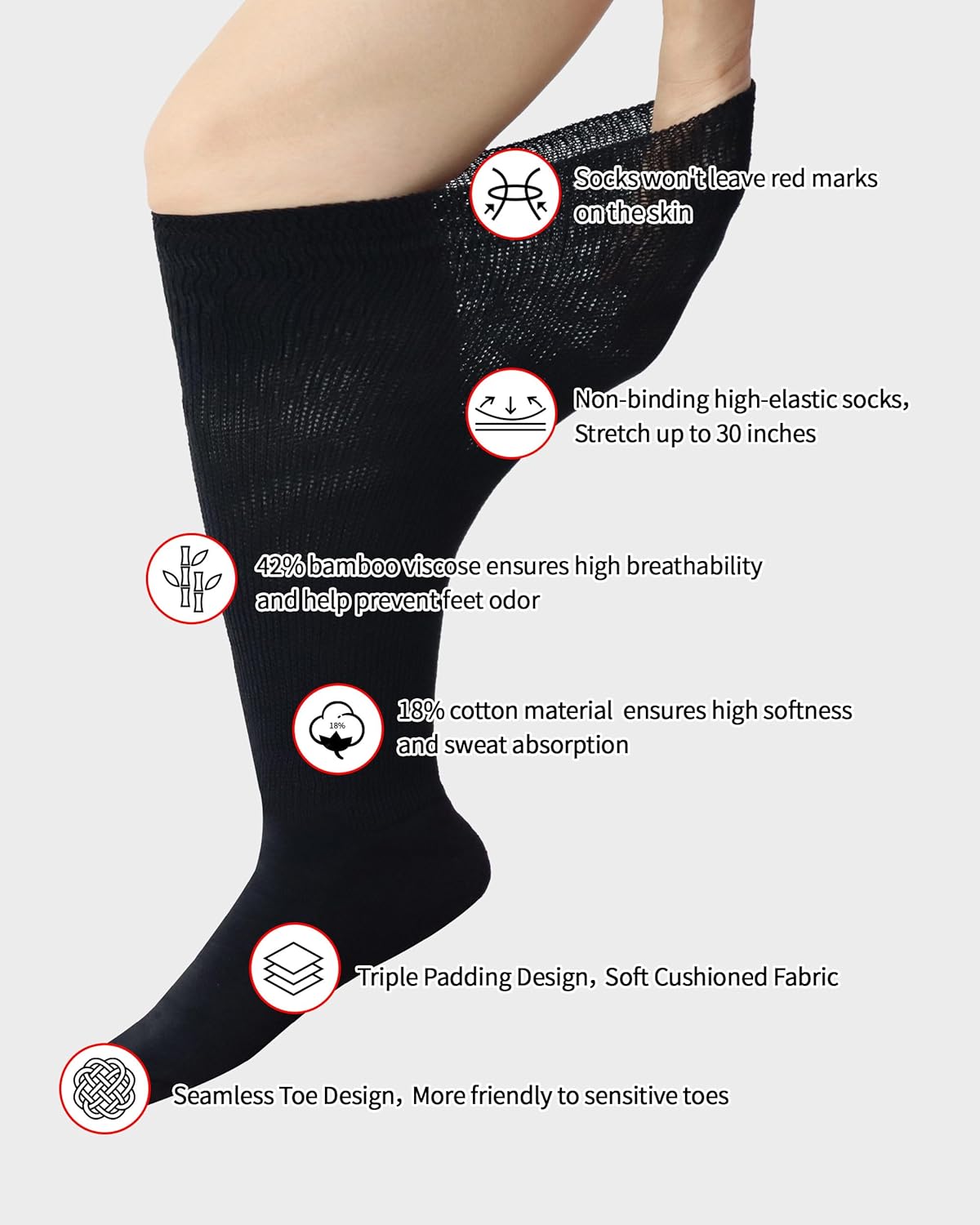 Diabetic Socks for Women & Men Extra Wide, Over The Calf Non Binding Lymphedema Neuropathy Swollen Feet for Women Men - Image 5