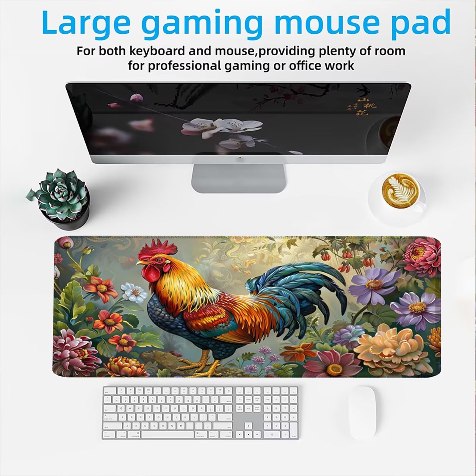 Tappetino Mouse XXL 1200x600x3mm Mouse Pad Gaming, Pollo Animale, Mousepad Base Antiscivolo, Esteso Accessori Scrivania Tracciamento Ad Alta Precisione tappetino per Computer e Ufficio, PC, C0P-824