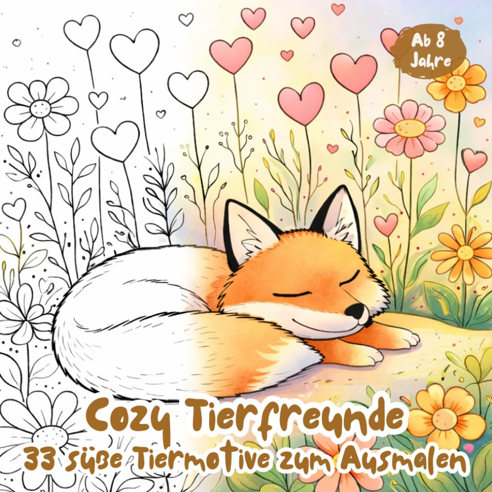 Cozy Tierfreunde - 33 süße Tiermotive zum Ausmalen: Entspannendes Ausmalbuch mit Tieren und Blumen Für Kinder ab 8 Jahren (Klitzekleine Tierwelt)