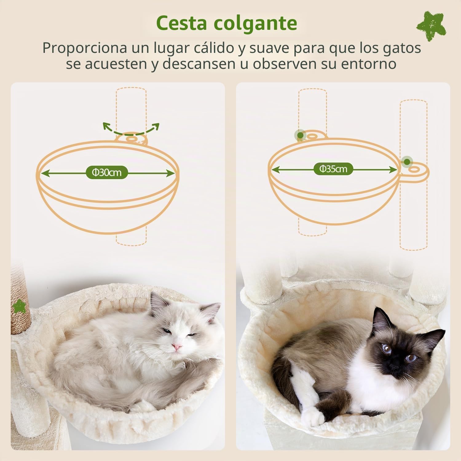 Globlazer Árbol Rascador Beige XL Estable 180 cm para 2-5 Grande Gatos S69B | Castillo Gato con 2 Grandes Nidos, Tabla Rascar Sisal, Plataformas Acolchadas, 2 Cesta para Gatos Grandes Descansar Jugar