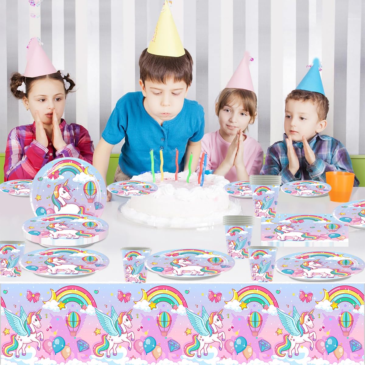 61 pezzi di stoviglie per feste unicorno, Set di decorazioni per la stoviglie della festa di compleanno dei bambini, Per battesimi e anniversari, per 20 persone