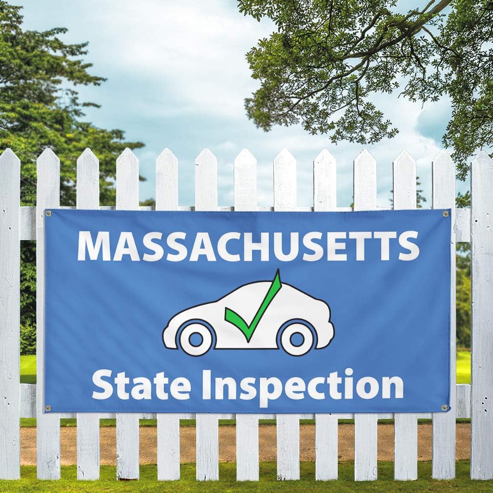 Vinyl Banner Multiple Sizes Massachusetts State Inspection Business Outdoor Weatherproof Industrial Yard Signs Blue 4 Grommets 24x48Inches