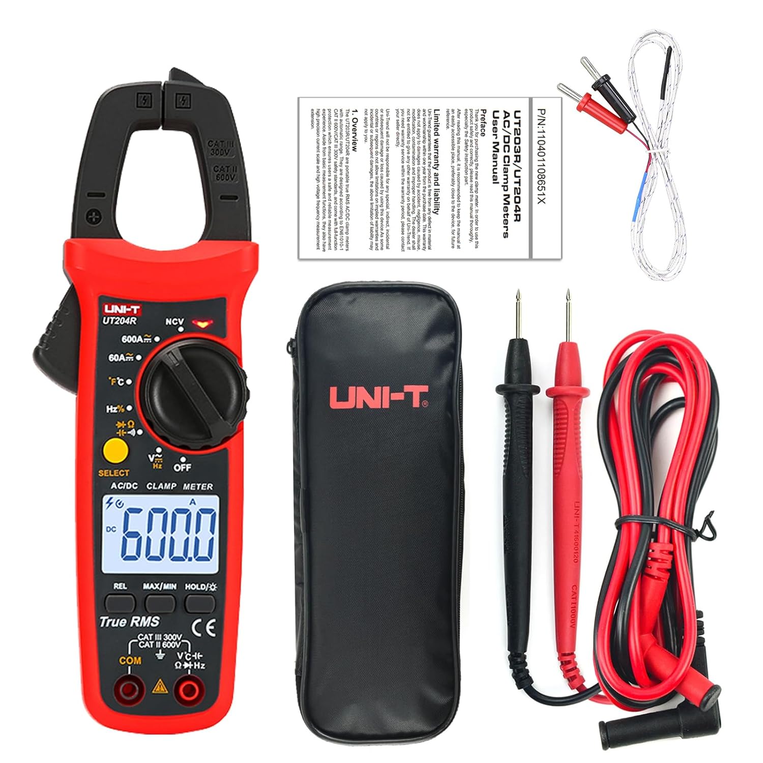 UNI-T UT204R Digital Clamp Meter Temperature AC DC Current Voltage Resistance Tester Multimeter UNI-T UT204R Digital Clamp Meter Temperature AC DC Current Voltage Resistance Tester Multimeter