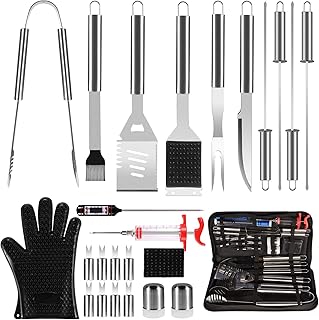 Set di 25 posate per barbecue in acciaio inox, in valigetta per barbecue, set di attrezzi per uomini, donne, barbecue, regalo di Natale