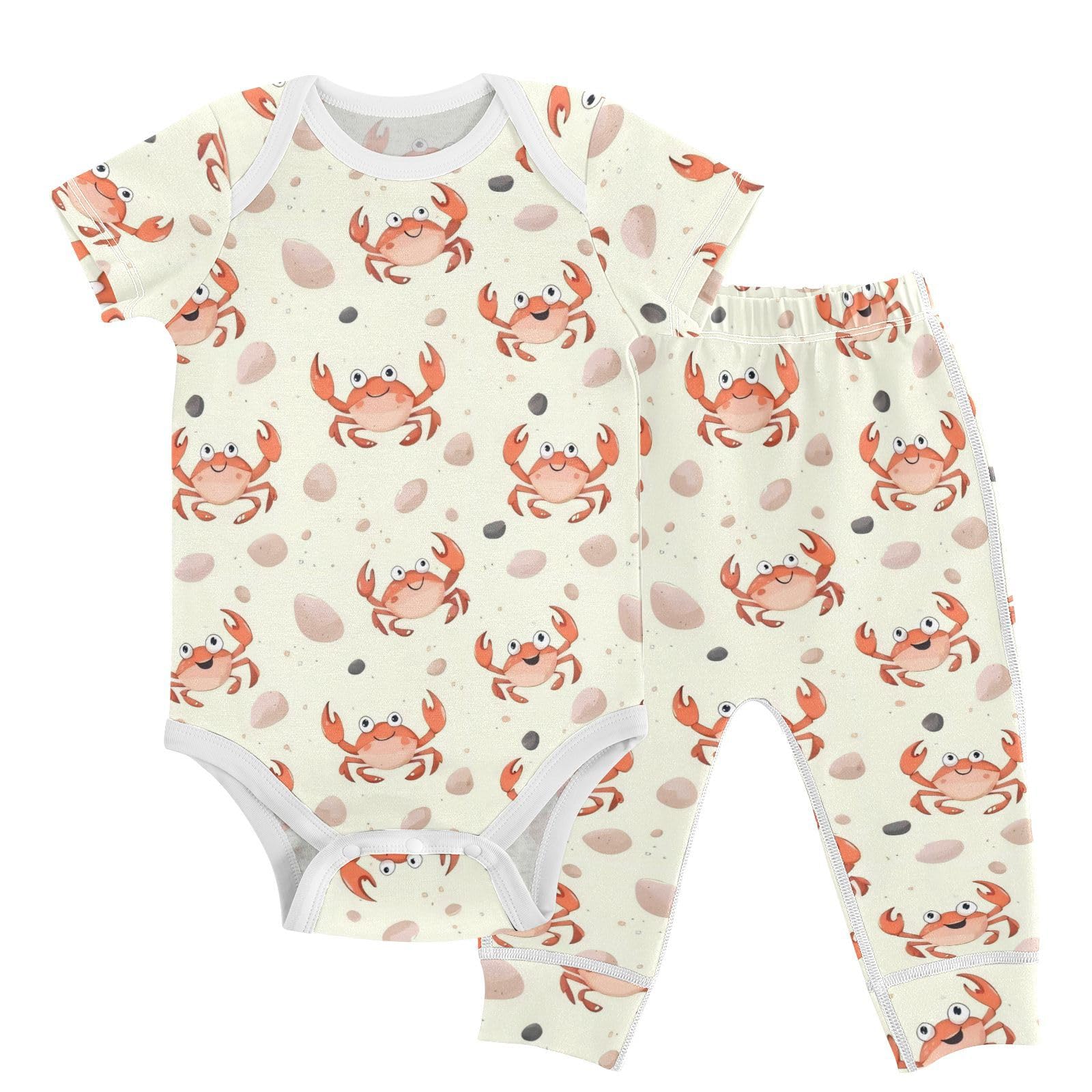 vvfelixl Cute Cartoon Crab Waves Claws Baby Bodysuits Set,Baby Layette Sets Unisex Short Sleeve Babys Pants Sets 6-9M