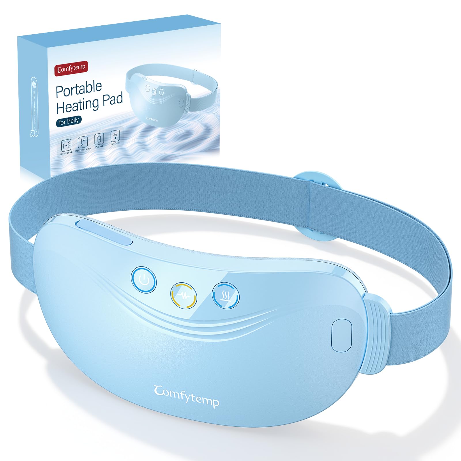 Comfytemp Almohadilla Térmica Menstrual de Grafeno, Cinturón Masajeador Portátil con 3 Modos de Vibración y 2 Niveles de Intensidad, Capacidad de 2500mAh, Regalo Ideal para Madre y Seres Queridos