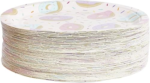 Miniatura 6 de BLUE PANDA Platos de papel para espolvorear con forma de dona, paquete de 80 platos temáticos de rosquillas rosadas, desechables, resistentes,