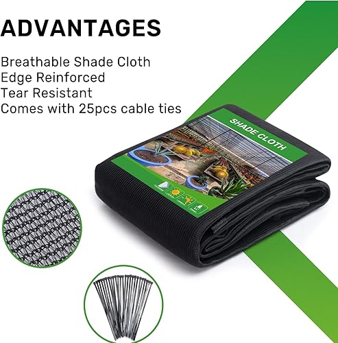 Miniatura 5 de DOEWORKS Lona de malla tejida negra 70% resistente con ojales de cobre, toldo de sombra de 8 x 16 pies para patio, jardín, invernadero, pérgola,