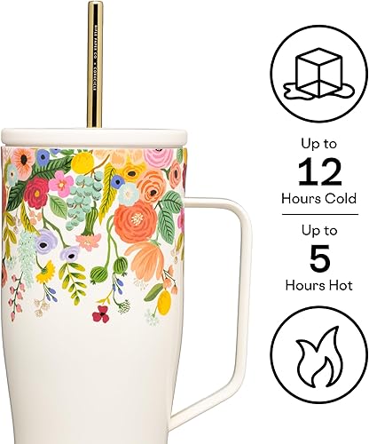 Miniatura 3 de Corkcicle Rifle Paper - Vaso de 30 onzas con asa, botella de agua reutilizable con triple aislamiento, acero inoxidable para viaje, sin BPA, para