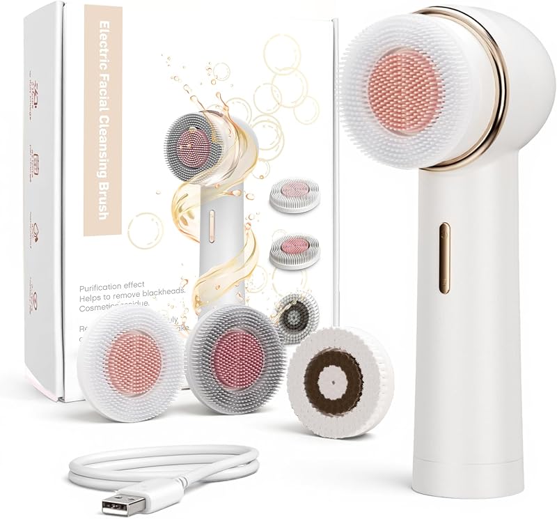 elzle Spazzola Viso Elettrica a Rotazione Bidirezionale, IPX7 Impermeabile Ricaricabile per Pulizia Profonda Esfoliazione, Struccante, Regalo Pasqua per Donne & Ragazze