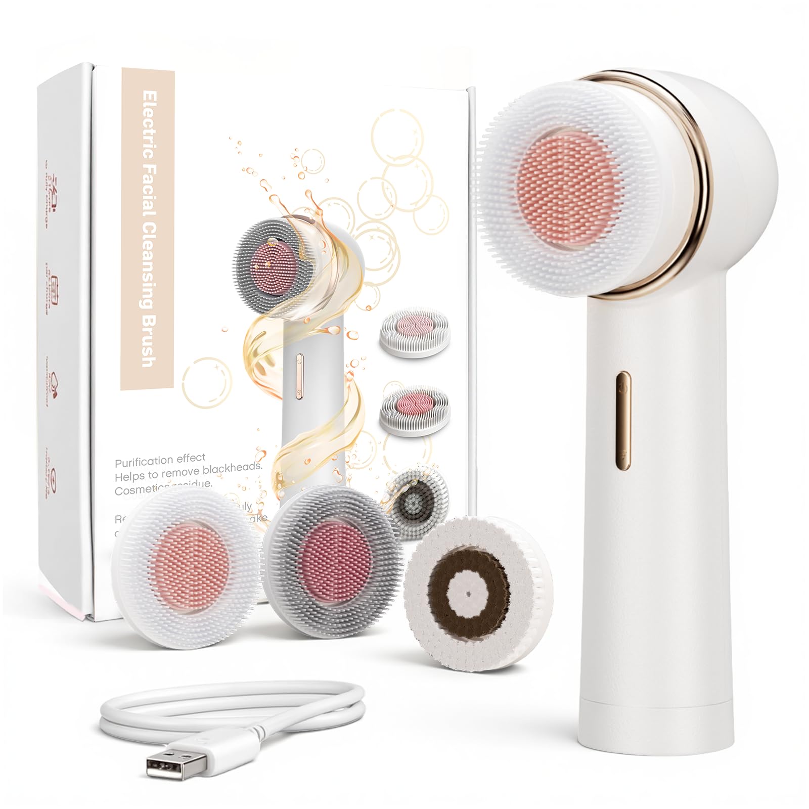 Brosse Visage Électrique à Rotation Bidirectionnelle IPX7 Imperméable Rechargeable Nettoyage en Profondeur