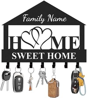 Personalized Key Holder for Wall, Key Holder Wall Mount, Custom Name Coat Rack, Sweet Home Key Hooks Wall Decorative for Bedroom Kitchen Entryway Hallway Front Door, Housewarming Gifts