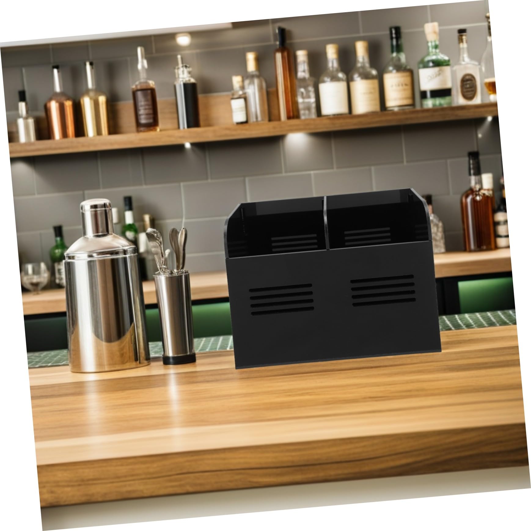 Cabilock Schwarzer Acryl Küchenstrohbehälter für Strohhalme und Trinkhalme | Offenes Design für Schrank und Café, Kompakte Form, Leicht zu Reinigen
