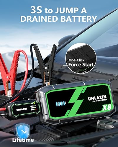 Miniatura 2 de X8 Arrancador de batería 8000A portátil con arranque de fuerza, caja de arranque de coche de 12 V y amplificador de batería para todos los motores