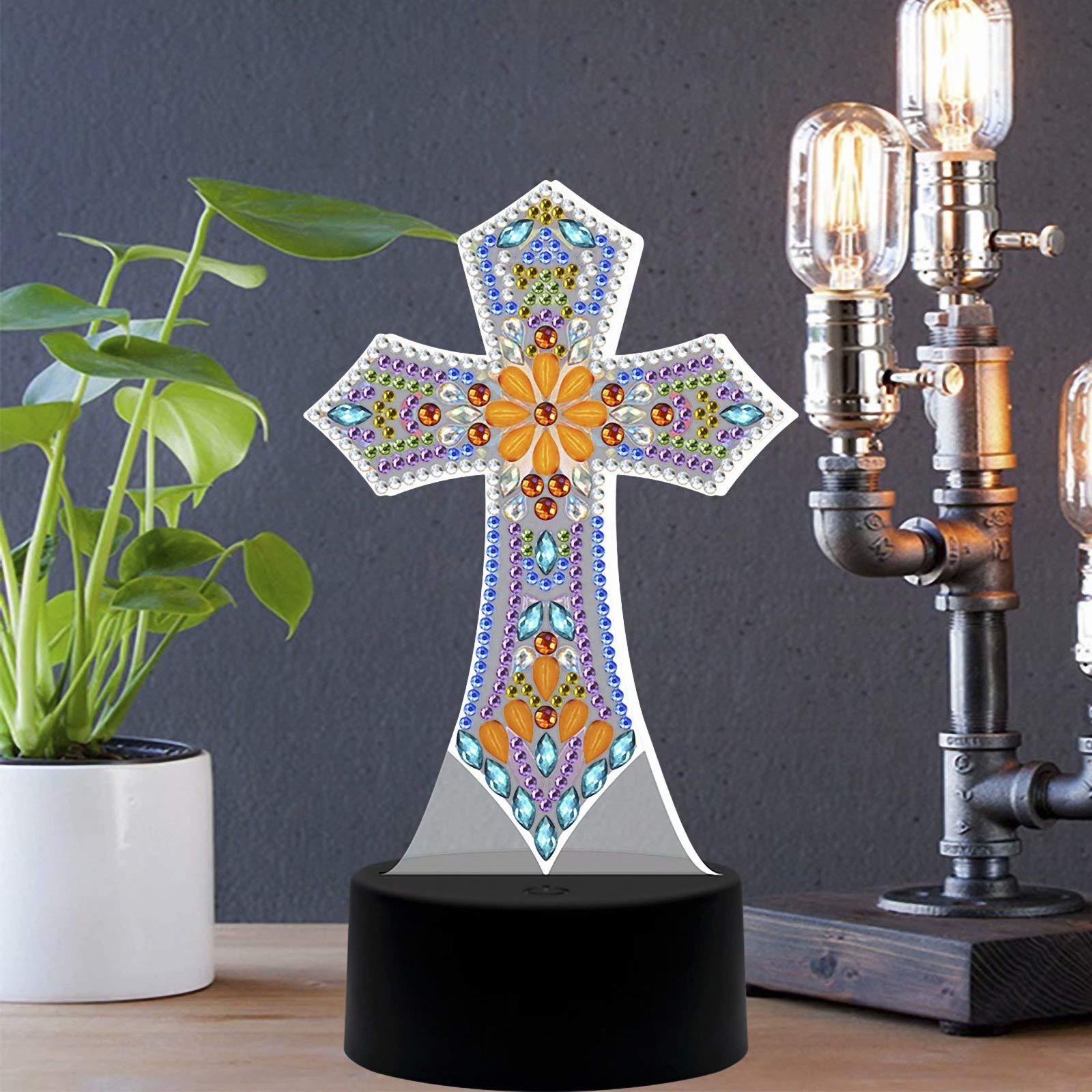 JISHSHAY Tableau Lumineux Diamond Painting Dinosaure - Kit Créatif Avec Lampe LED, Veilleuse, Diamants - 6