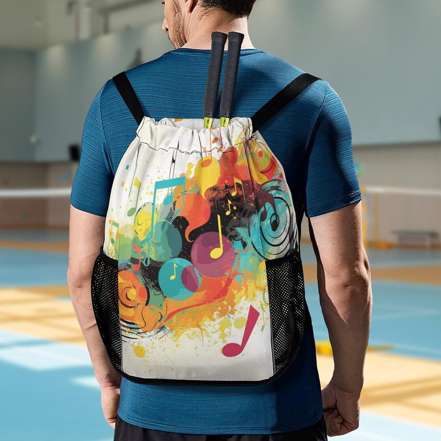 Sports Drawstring Backpack Abstract Music Themed Lightweight Backpack Dry And Wet Separation Large Capacity