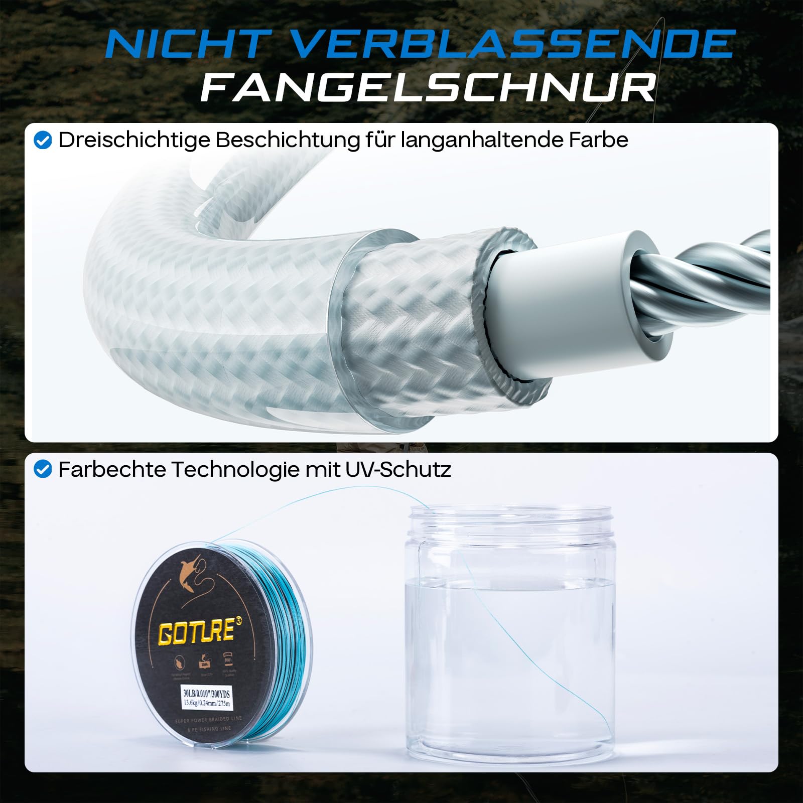 Goture Sedal de pesca trenzado de 8 capas, cuerda PE30, hilo ultrafino, cuerda fuerte, hilo sensible para pesca spinning, peces depredadores, pesca de carpa, cambio de color de 274 m