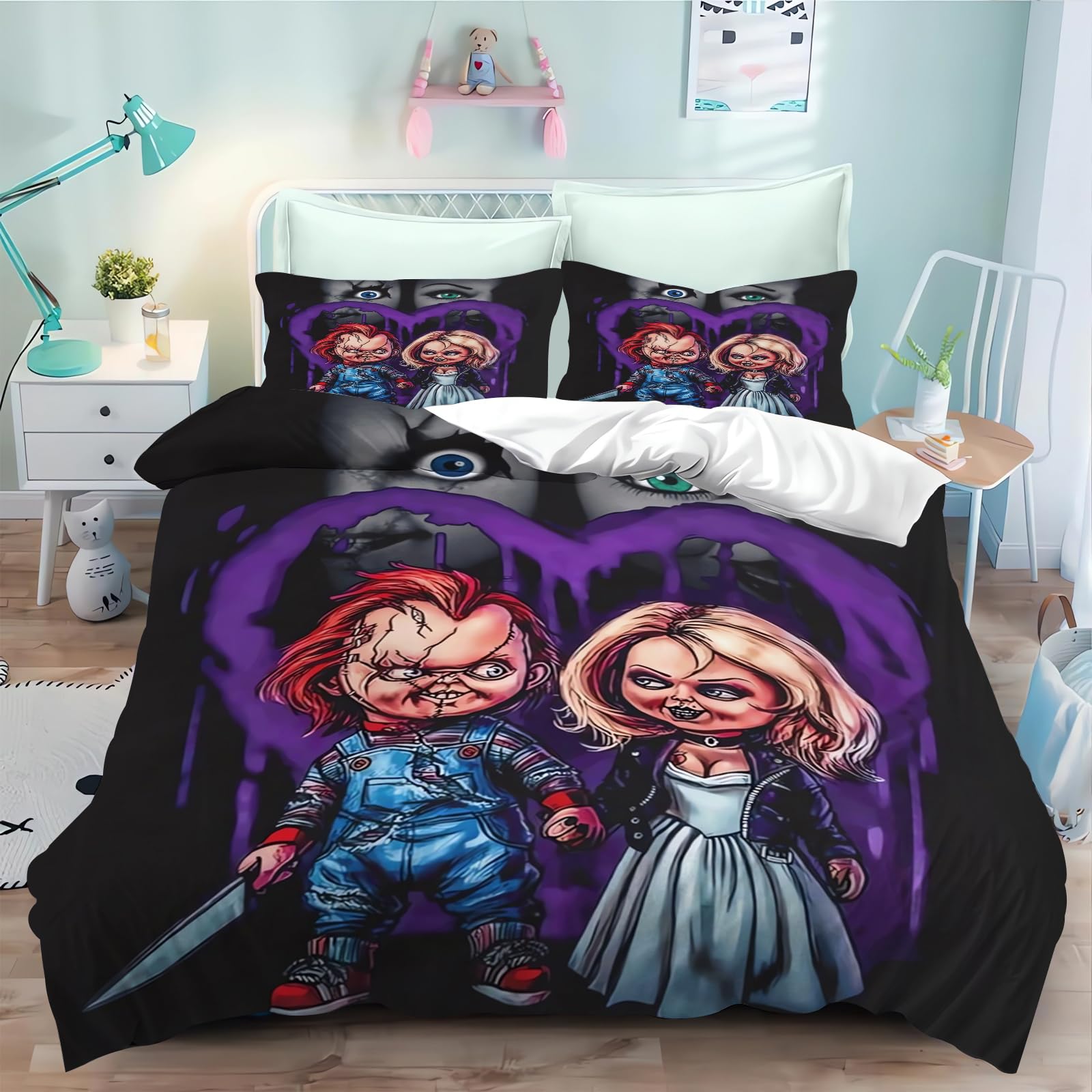 Housse de couette 3D poupée d'horreur pour créer une déco de chambre ado unique et frissonnante