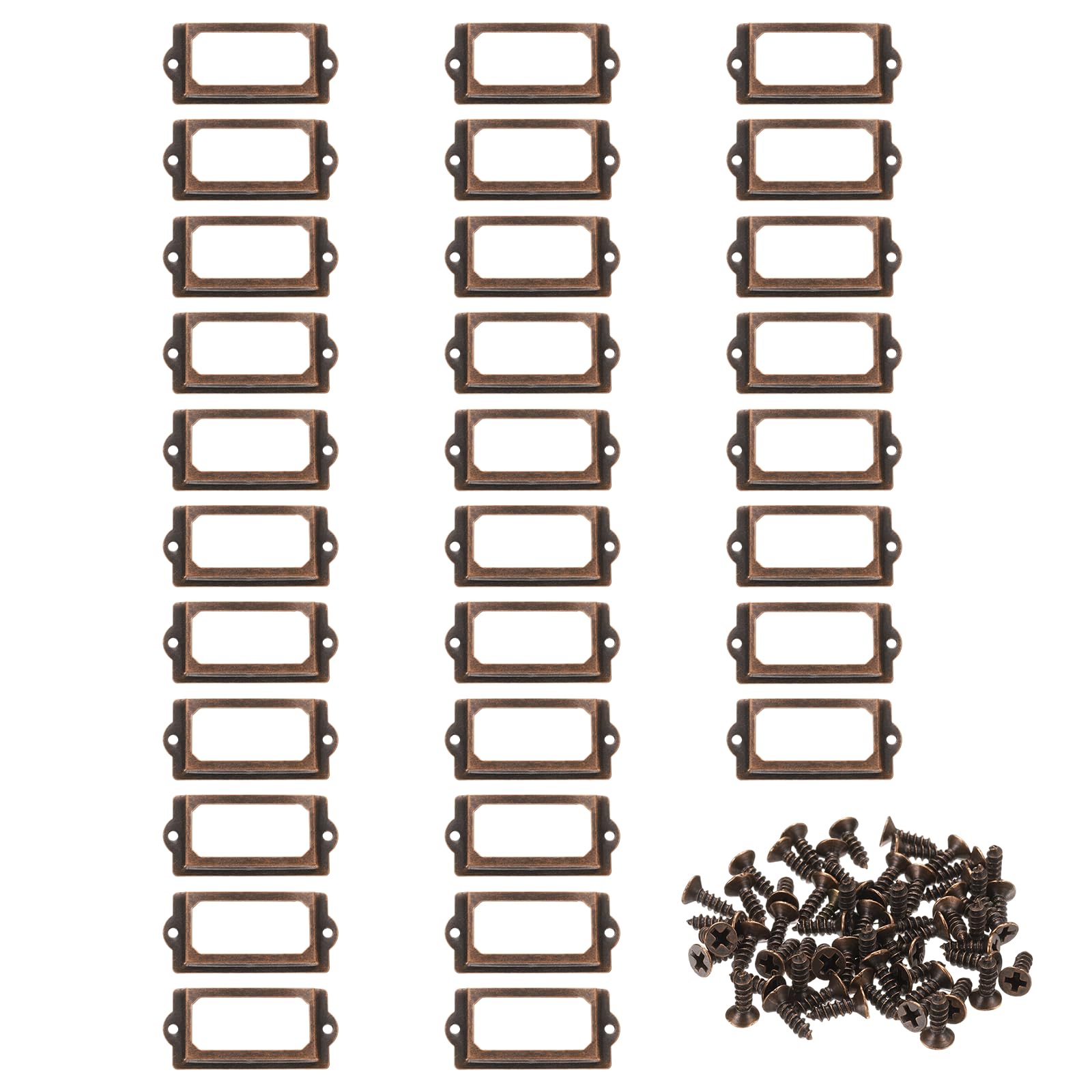 PATIKIL 70x33mm Metal Label Holders, 30 PCS Label Name Card Tag Frames with Screws for Office Library File Cabinets Shelves Wood Drawers Fabric Bins, Red Bronze