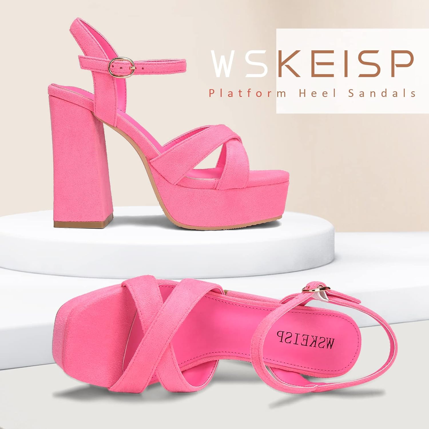 WSKEISP Platform Heels for Women Chunky High Heel Sandals Ankle Strap Fashion Sexy Wedding Evening Party Dress Pumps - Image 2
