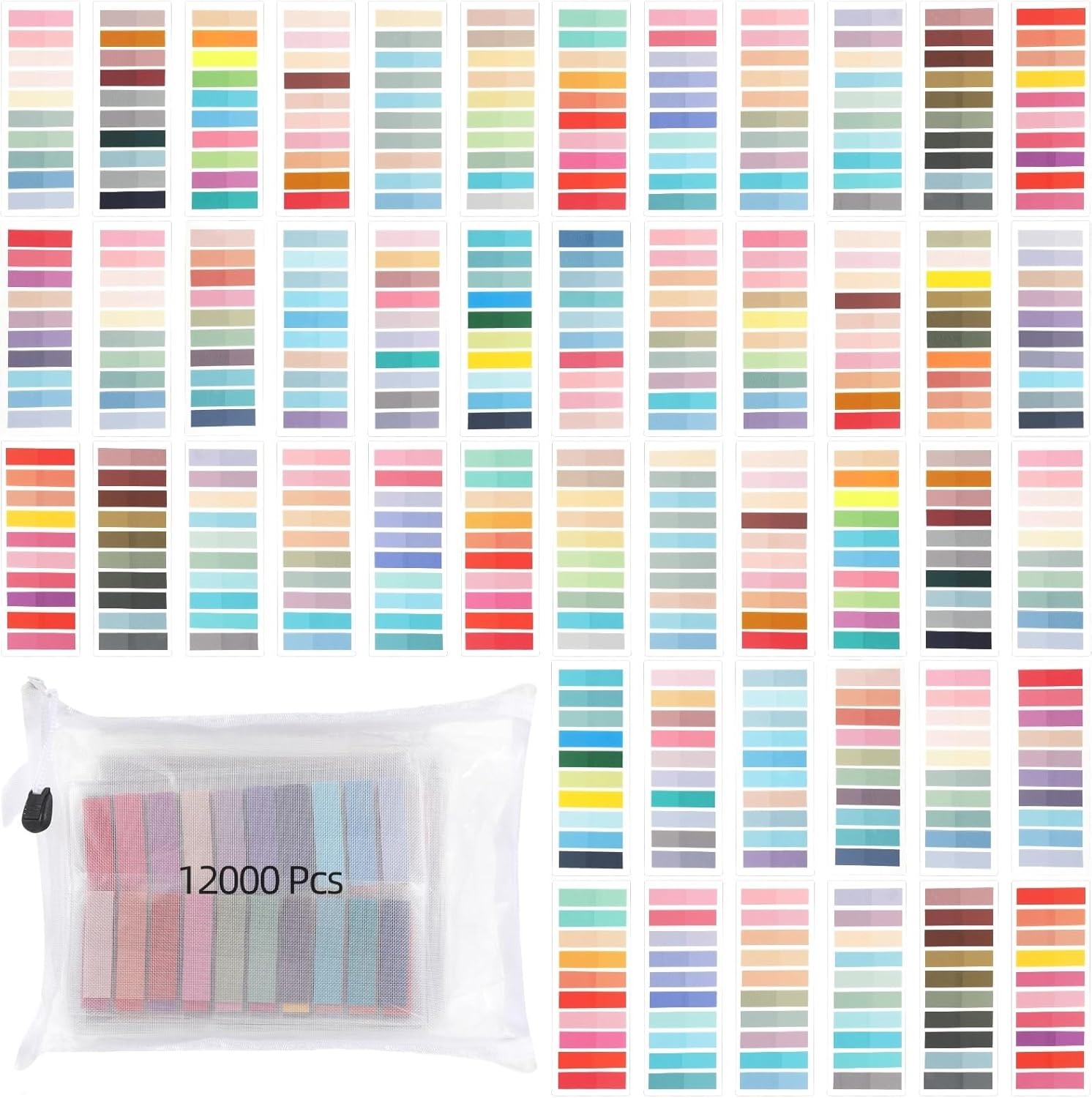 12000 PCS Book Annotation Tabs, Sticky Tabs for Books, Transparent Sticky Notes with File Bag, Writable Page Markers, Multi-Color PET Flags for Annotating Reading Supplies (Multicolored-A)