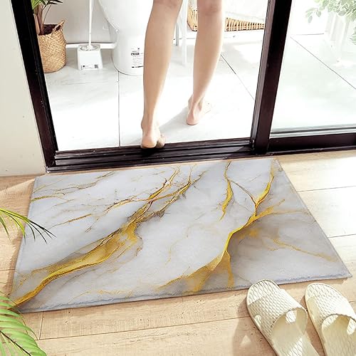 Tapete de baño de mármol dorado y gris, moderno, abstracto, minimalista, suave, absorbente, de microfibra, tapete de baño antideslizante, 20 x 31.5