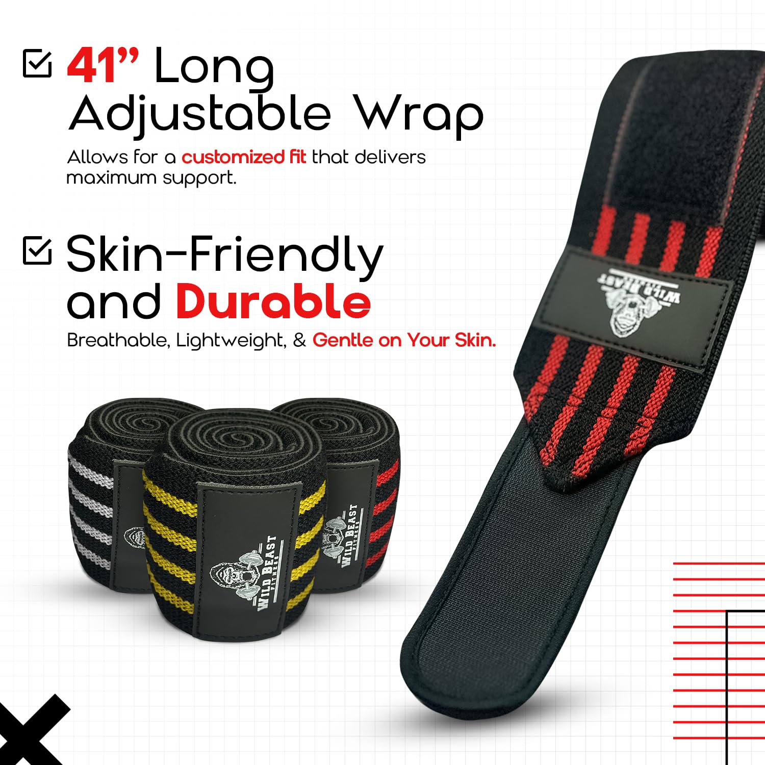 Elbow Wraps for Weightlifting (Pair), Stretchable & Breathable 41" Elbow Compression Strap, Weightlifting Straps for Bench Press, Supports Powerlifting, Pressing, Elbow Straps for Gym Accessories for Men (Red)