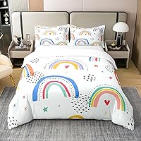 Vista 1 de Funda de edredón de 100 % algodón natural con diseño de arco iris, diseño de rayas coloridas, tamaño individual con 1 funda de almohada, estampado