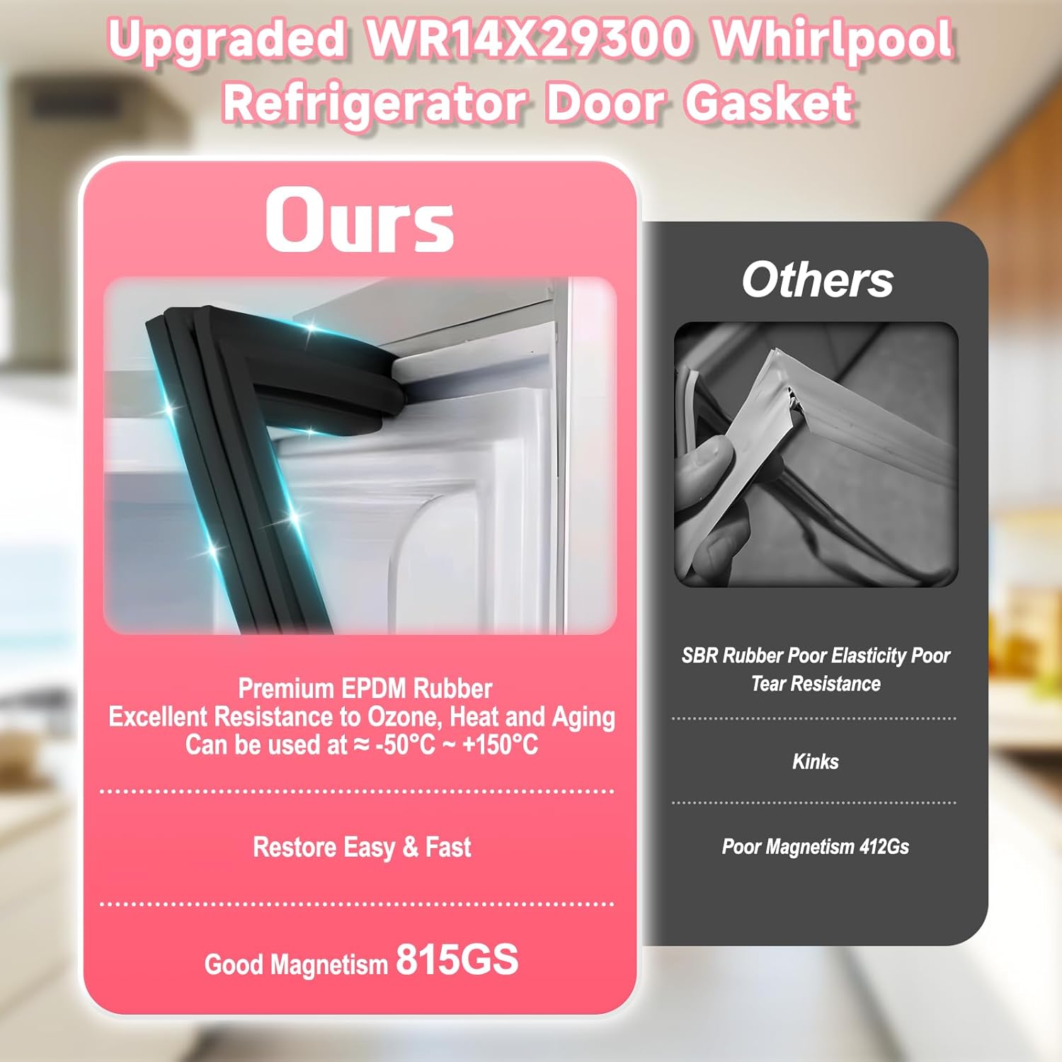 LXun Upgrade WR14X29300 Refrigerator Door Gasket Compatible with Whirlpool GE Freezer Door Seal, WR14X10377 Whirlpool Refrigerator Part Replaces WR14X10371 WR14X10377 AP6834964 PS12710376 EAP12710376