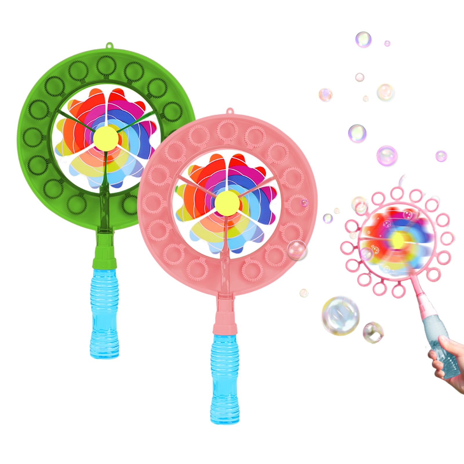 2 Piezas Pompas de Jabon Niños Sonwaha Juguete Burbujas Windmill para Niños con Solución de Burbujas,Kit de Varita de Burbujas Burbujas de Jabon Niños para Juegos al Aire Libre y Fiestas de Cumpleaños