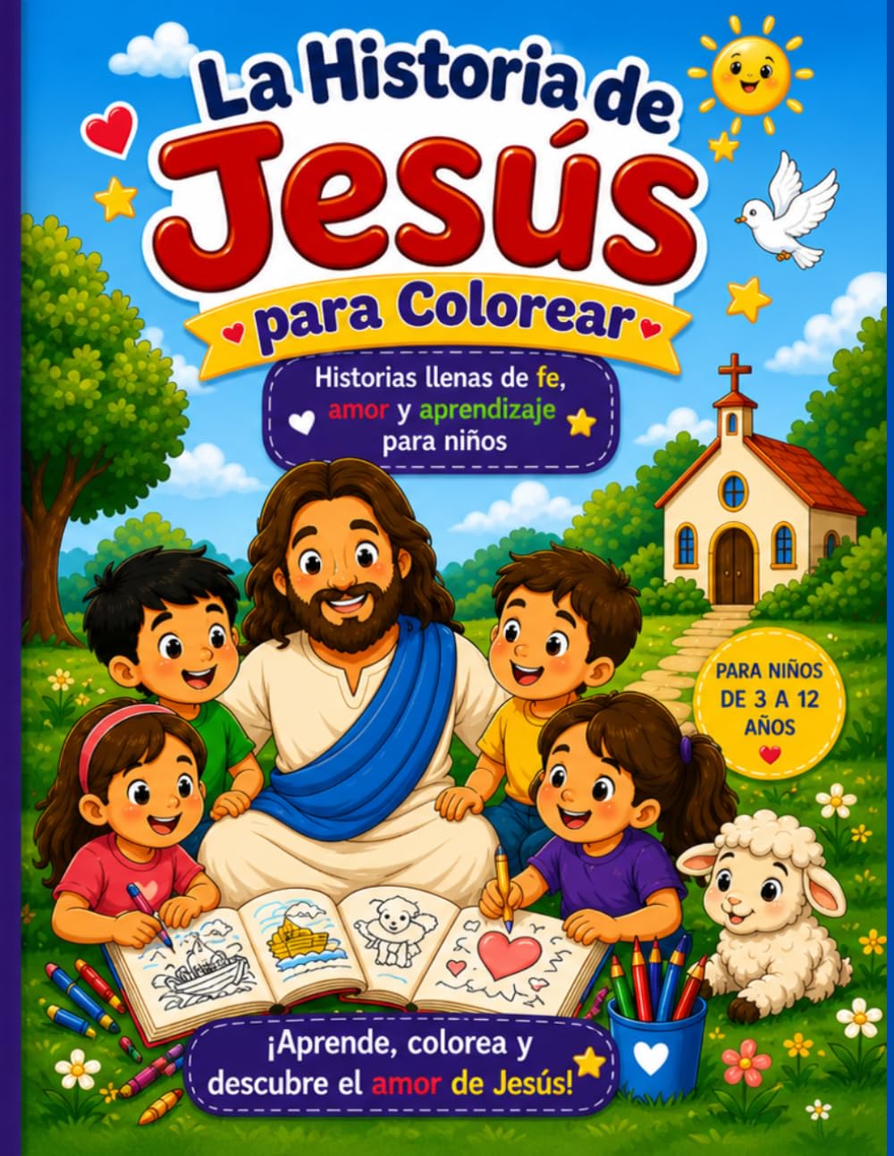 La Historia de Jesús para Colorear para Niños: Historias bíblicas para niños | Libro cristiano de actividades | Para edades de 3 a 12 años