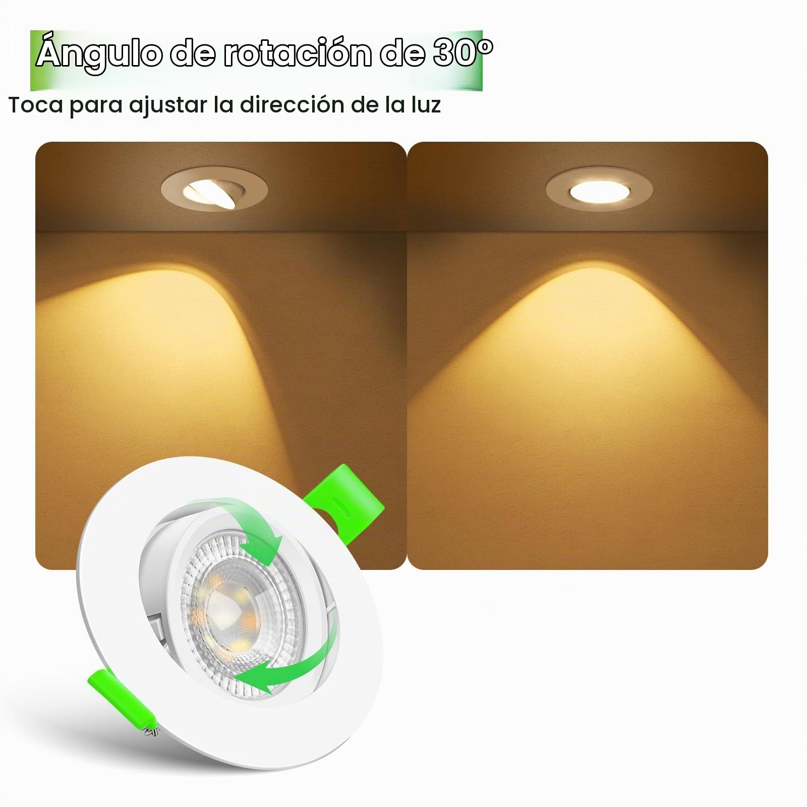 CLAR - Focos LED Interior Techo, Módulo LED Ultra Plano Regulable 6W, Seleccionador de tonalidad, Ajustable 38º, Bkanco(Pack 10)