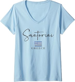 Womens Greece Flag Vacation - Island Santorini V-Neck T-Shirt